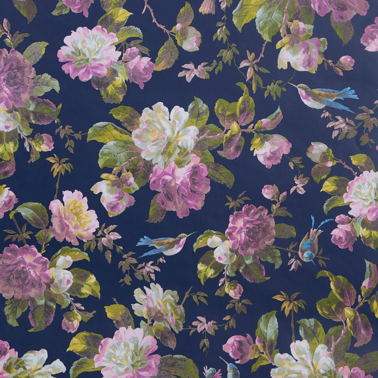 Floral wallpaper in Classic Blue, rose, lime
