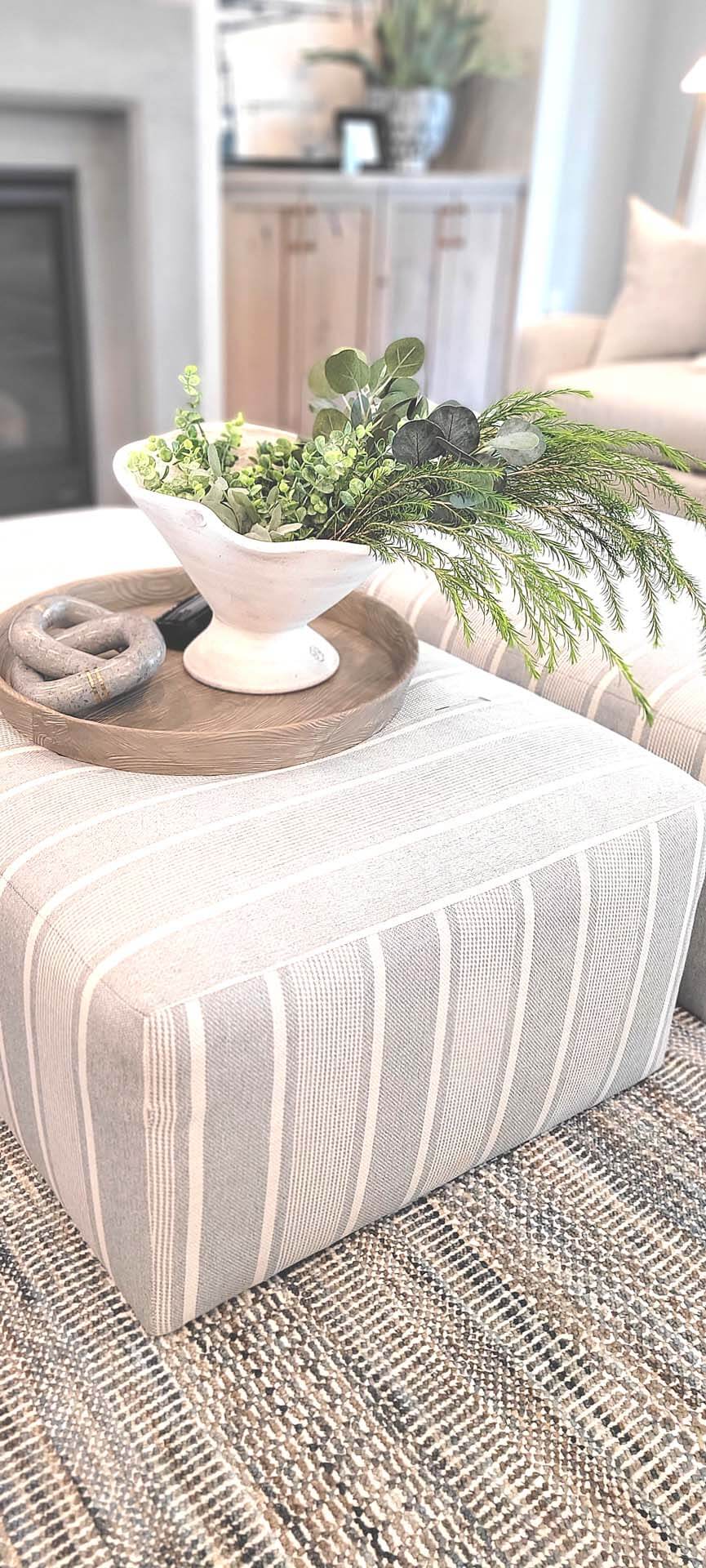 Timeless Transitional Striped Ottoman