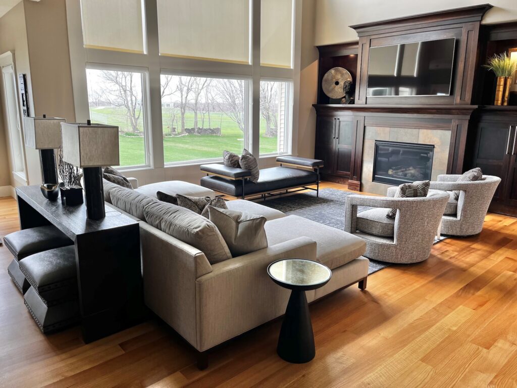 Transitional Luxe Open Concept Living Room Seating