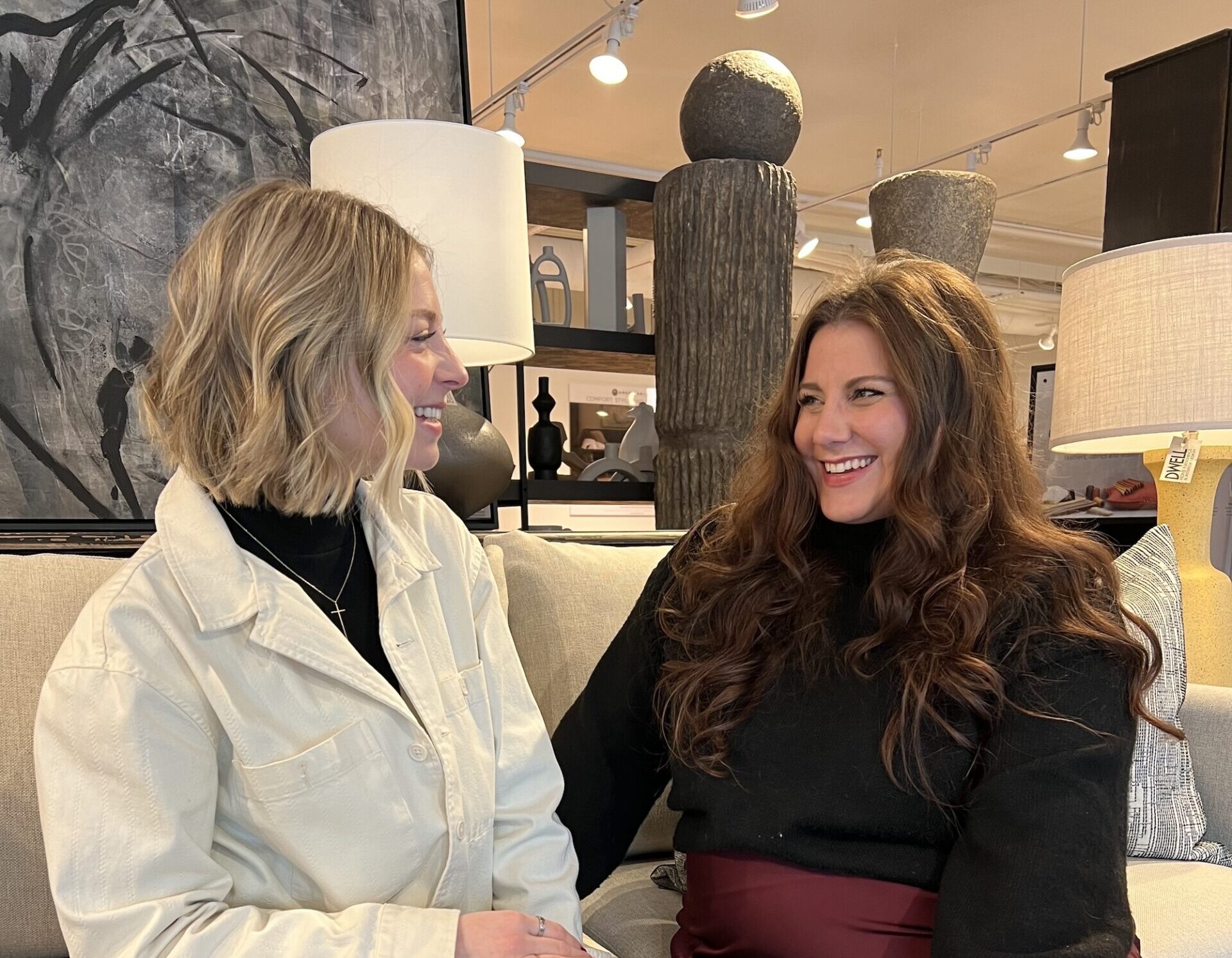 abby and eve in dwell furniture showroom