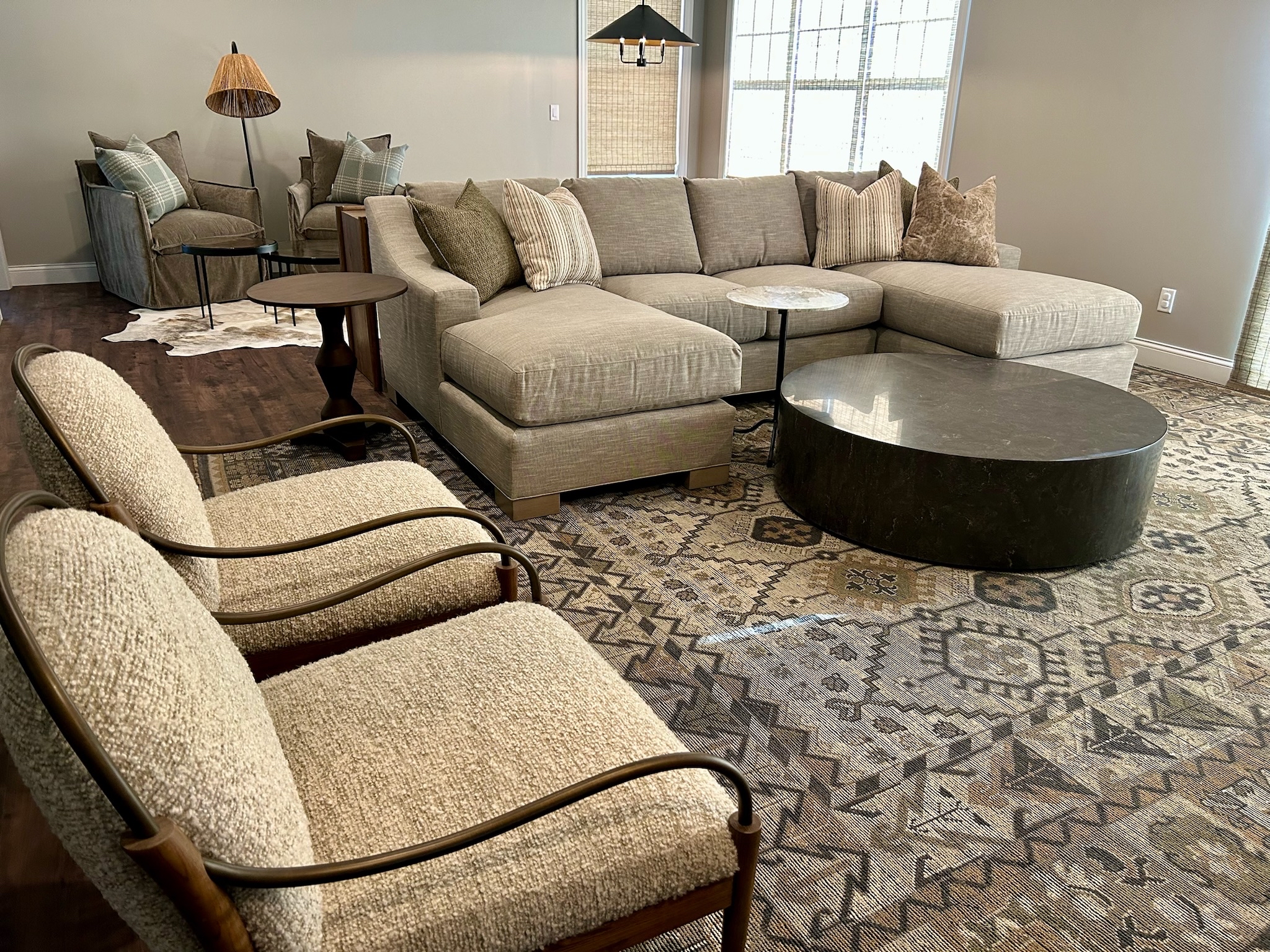 inviting textures warm neutrals living room seating