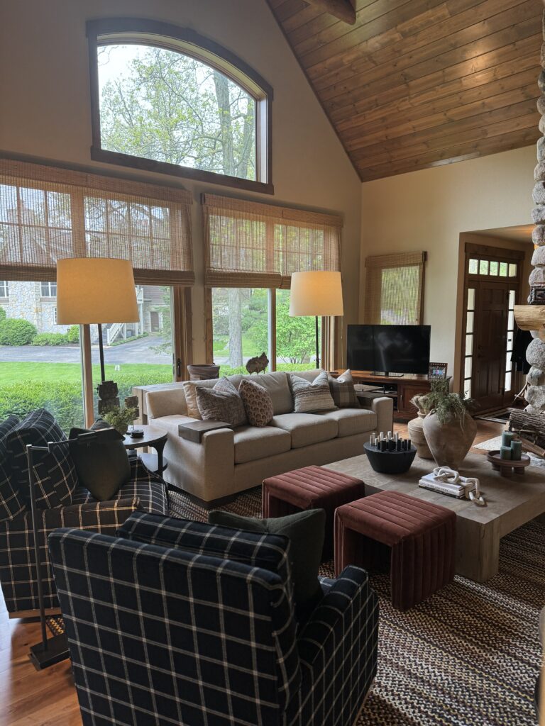 lake geneva cabin patterned armchairs